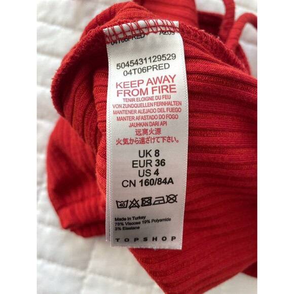 TOPSHOP Ribbed Knit Red Womens Bodysuit Snap Crotch Square Neck Size 4 - Picture 6 of 8